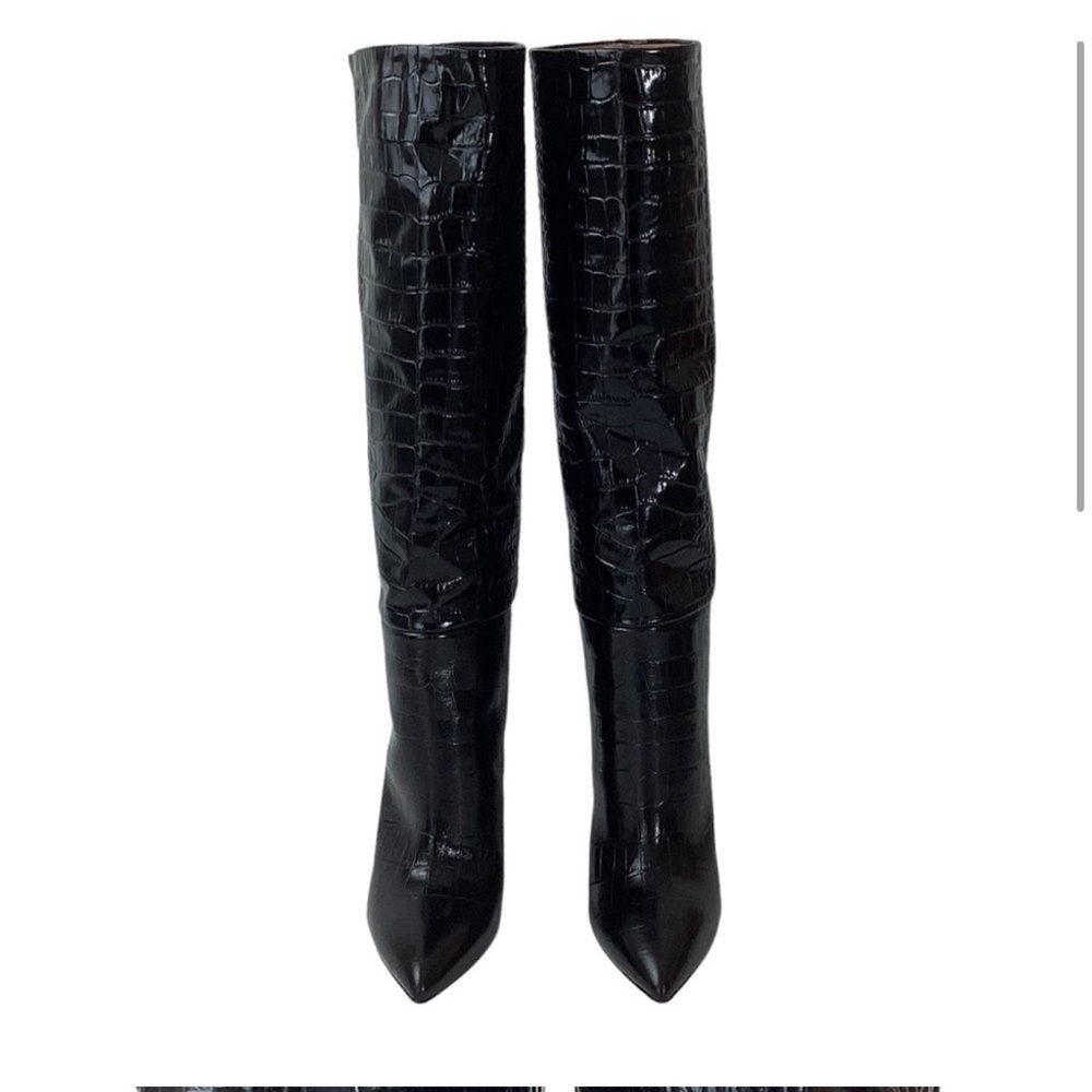 PARIS TEXAS Size 37.5 Embossed Crocodile Stiletto Boots Croco Black Leather Heel - Picture 4 of 9